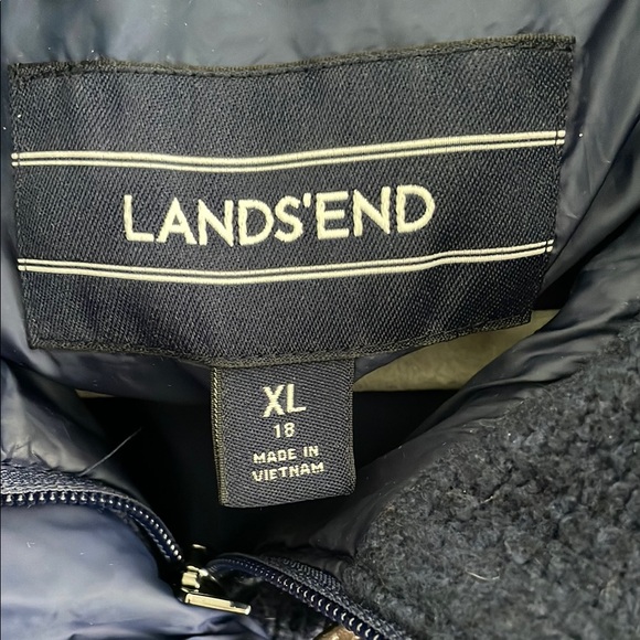 Lands End Blue Toggle Knit Puffer Coat with Removable Hood - Picture 8 of 9